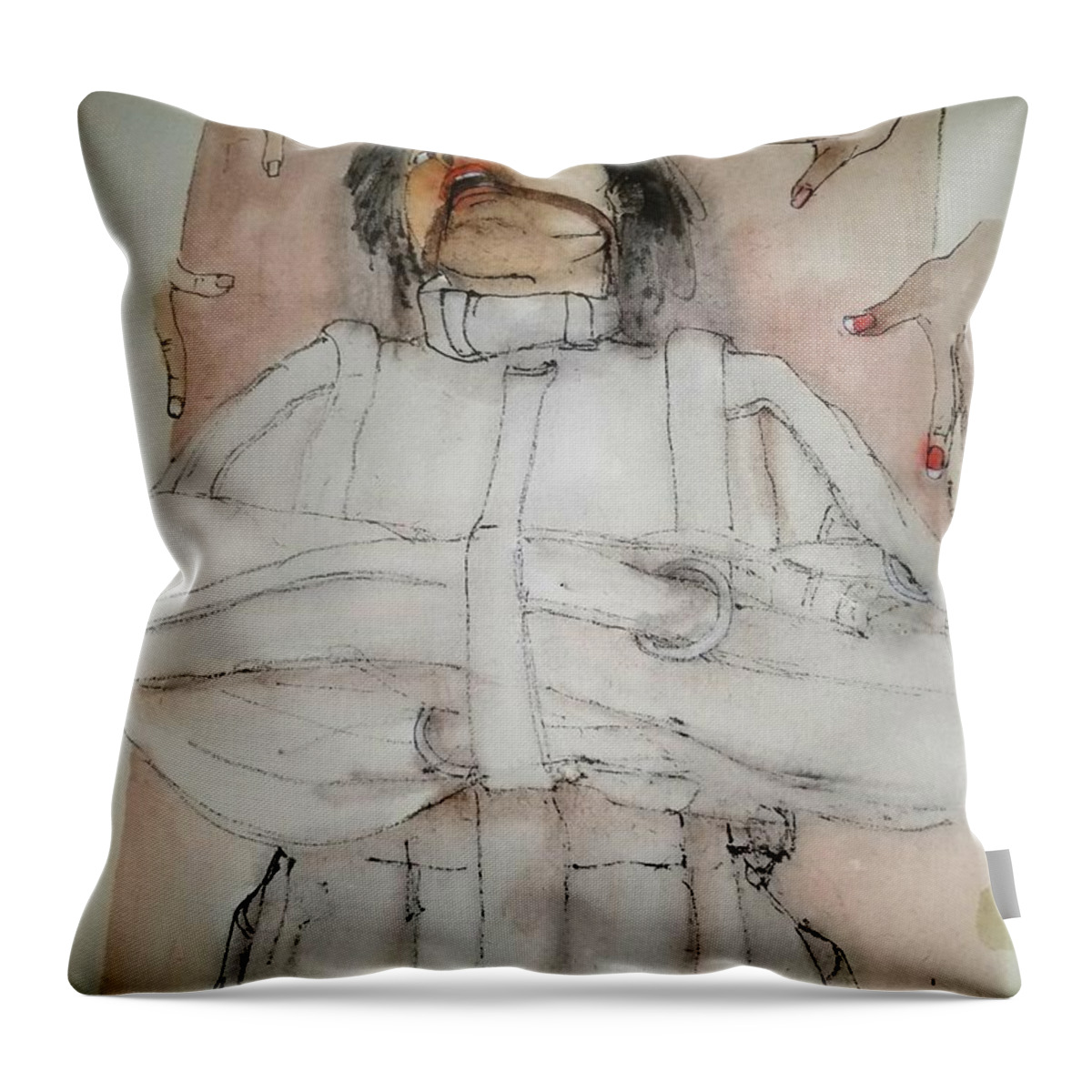 Mental Illness. Patient. Treatment. Ect Throw Pillow featuring the painting Mental illness hurts album by Debbi Saccomanno Chan