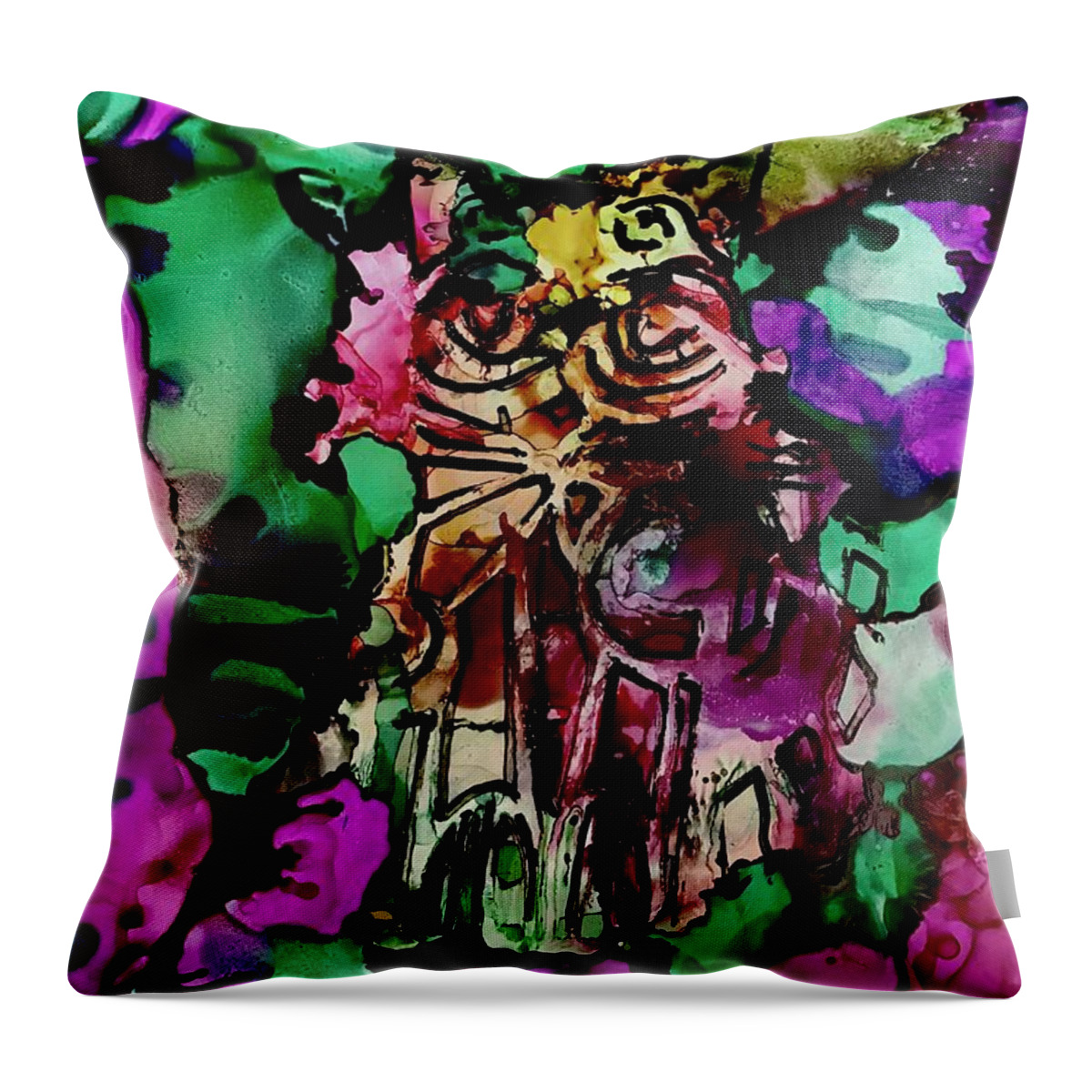 Alcohol Ink Throw Pillow featuring the painting Meow by Tommy McDonell