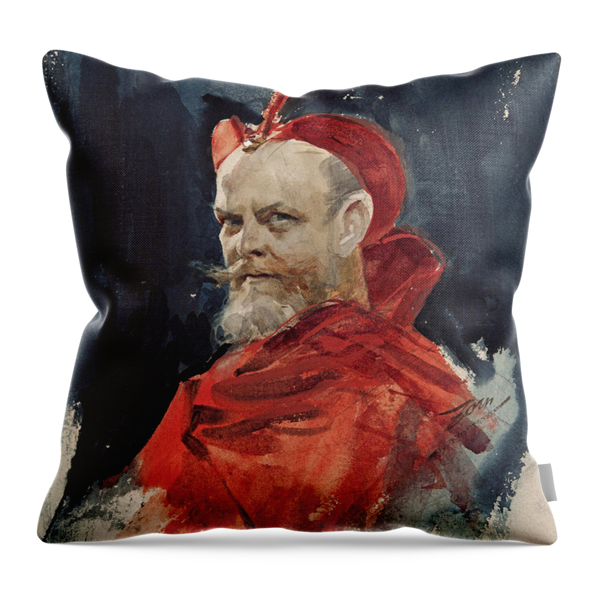 Anders Zorn Throw Pillow featuring the drawing Mephisto. Consul Harald Johan Dahlander by Anders Zorn