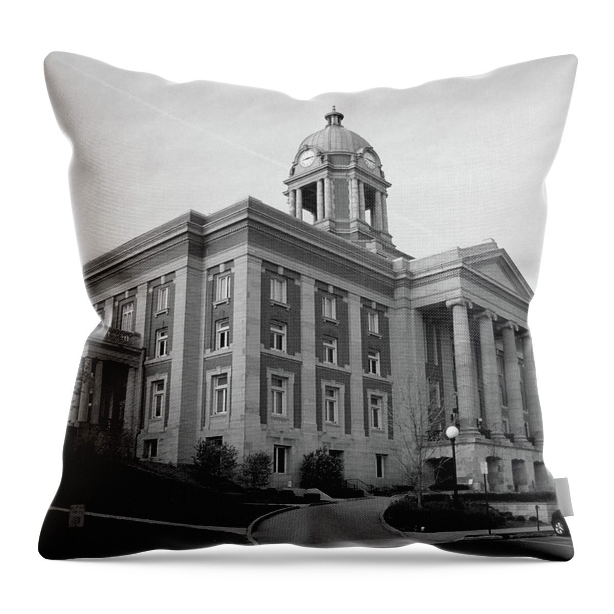 America Throw Pillow featuring the photograph Mercer, Pa - Court House 2008 BW by Frank Romeo
