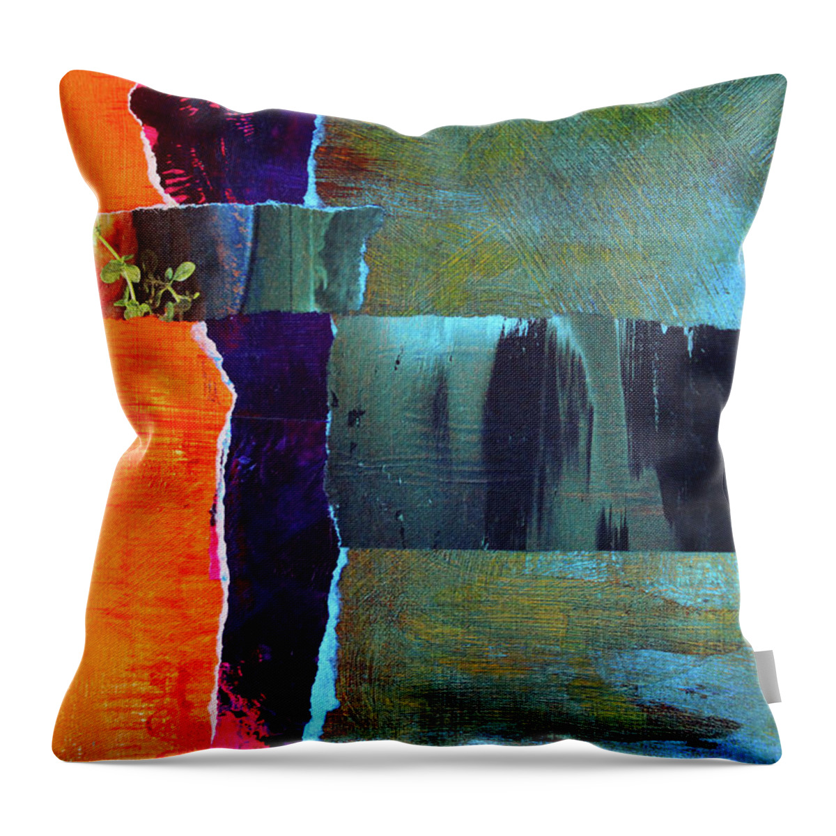 Abstract Mixed Media Collage Throw Pillow featuring the mixed media Meridian Abstract Collage by Nancy Merkle