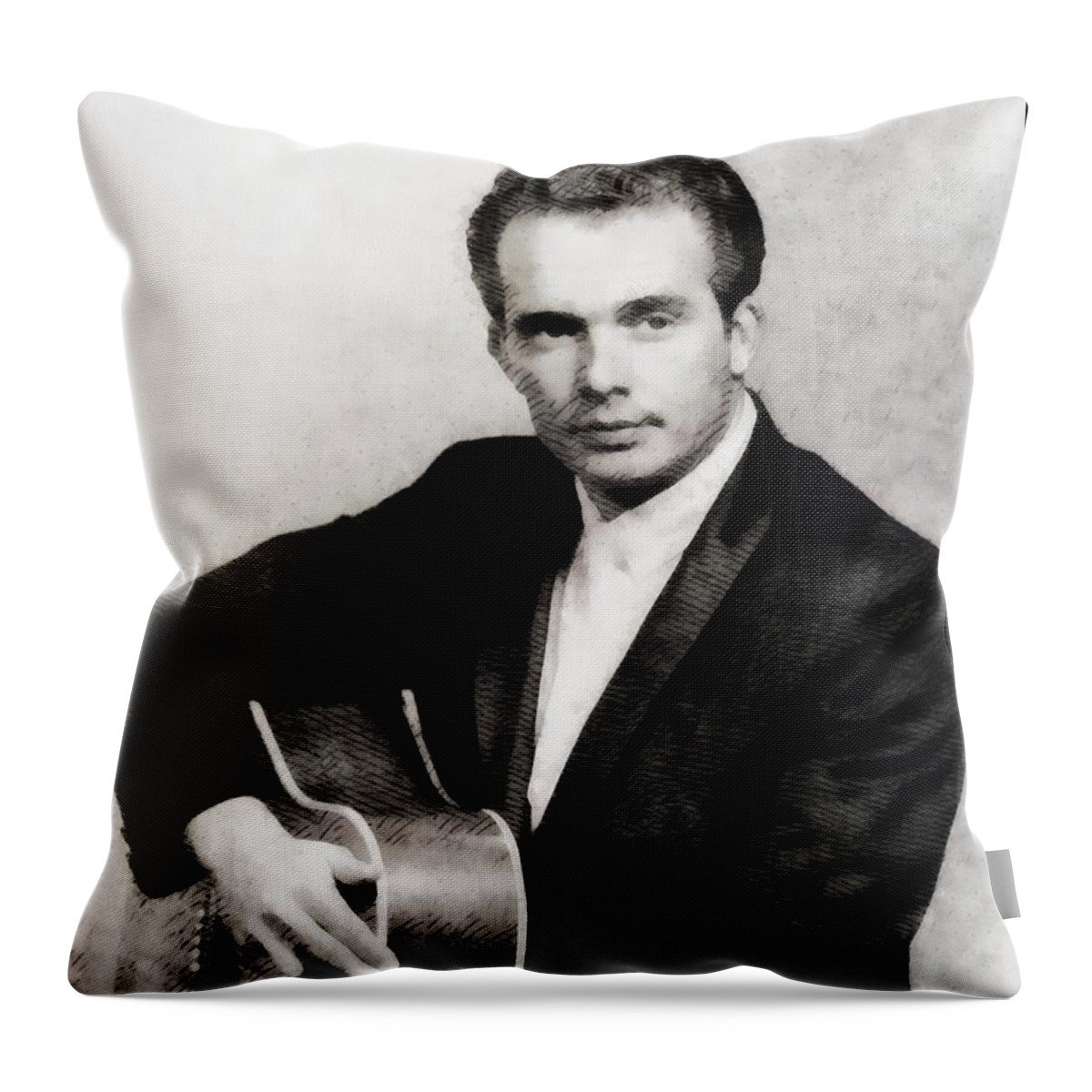 Hollywood Throw Pillow featuring the painting Merle Haggard, Music Legend by John Springfield by Esoterica Art Agency