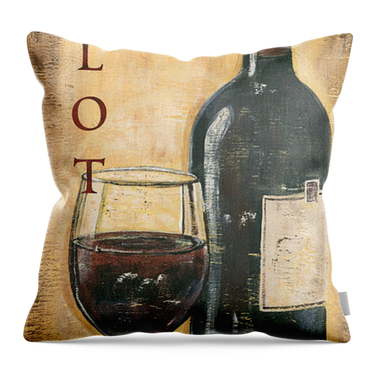 Wine Throw Pillow featuring the painting Merlot Wine and Grapes by Debbie DeWitt