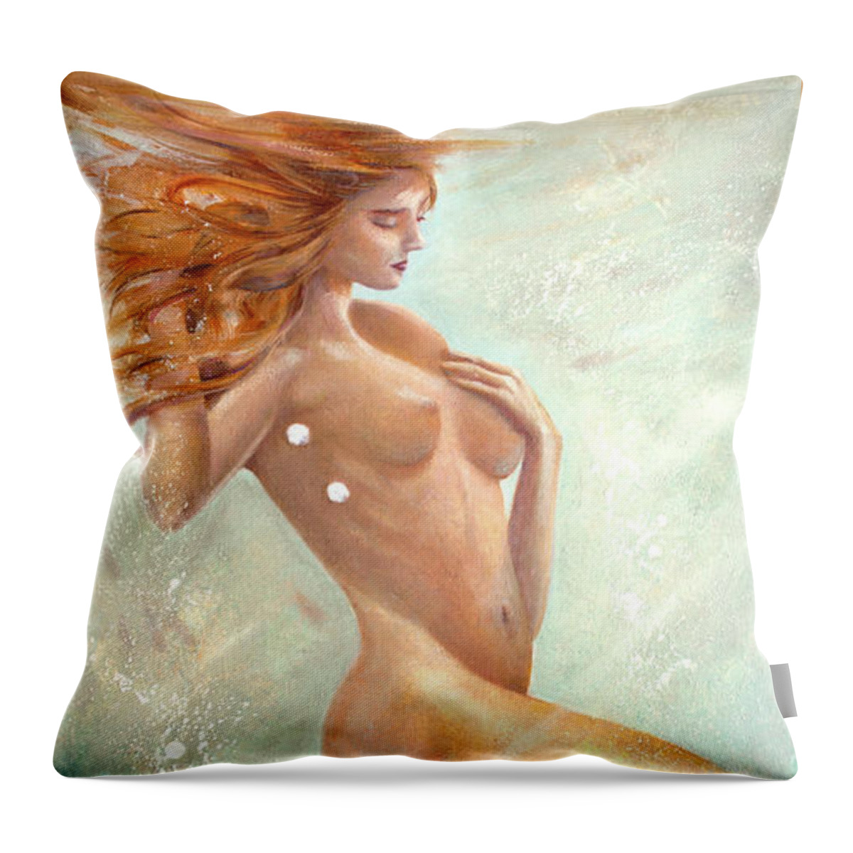 Nude Throw Pillow featuring the painting Mermaid Dream by Michael Rock