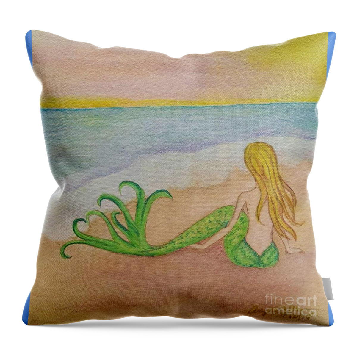 Mermaid Throw Pillow featuring the painting Mermaid Sunset by Angela Murray