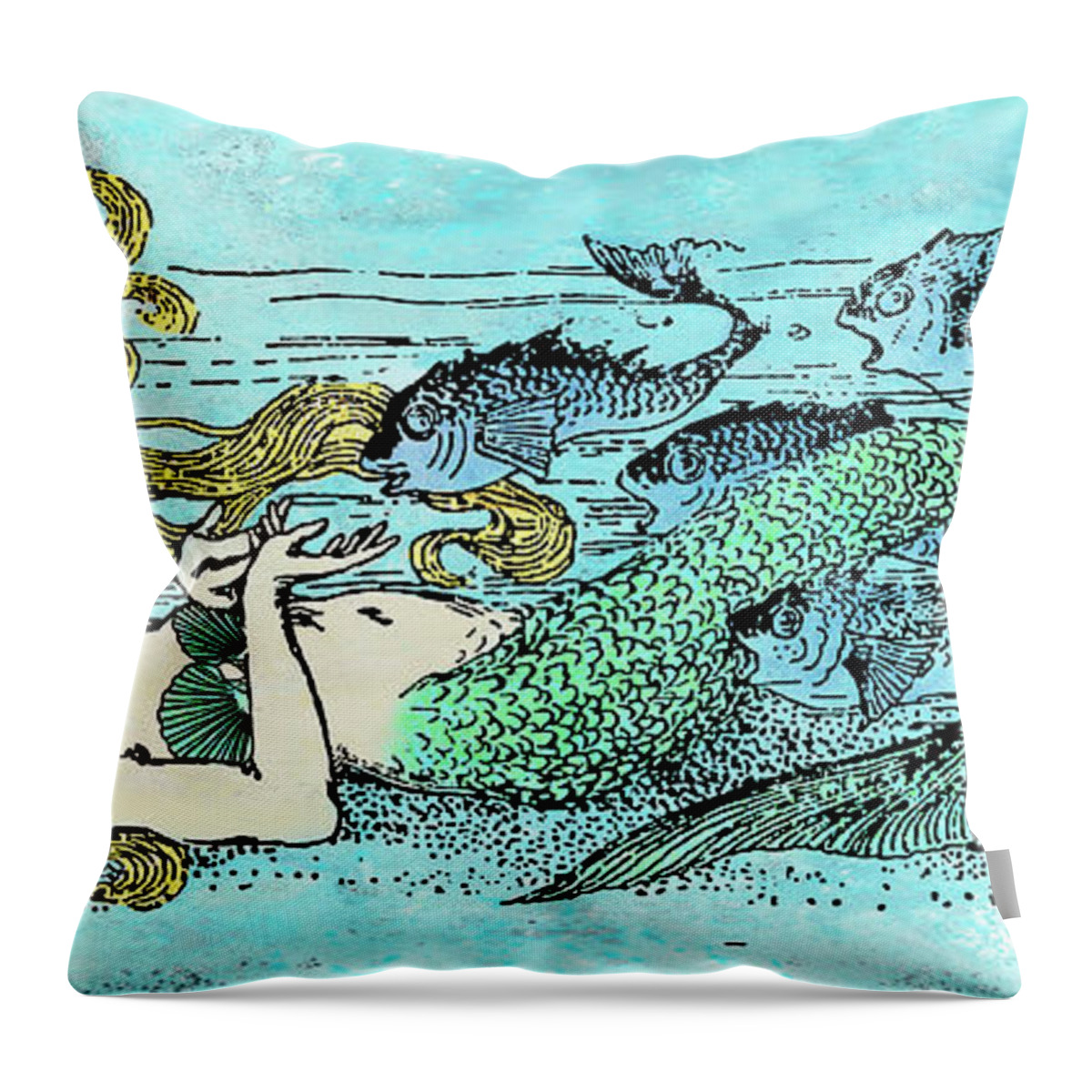 Mermaid Throw Pillow featuring the digital art Mermaid Under the Sea-A by Jean Plout
