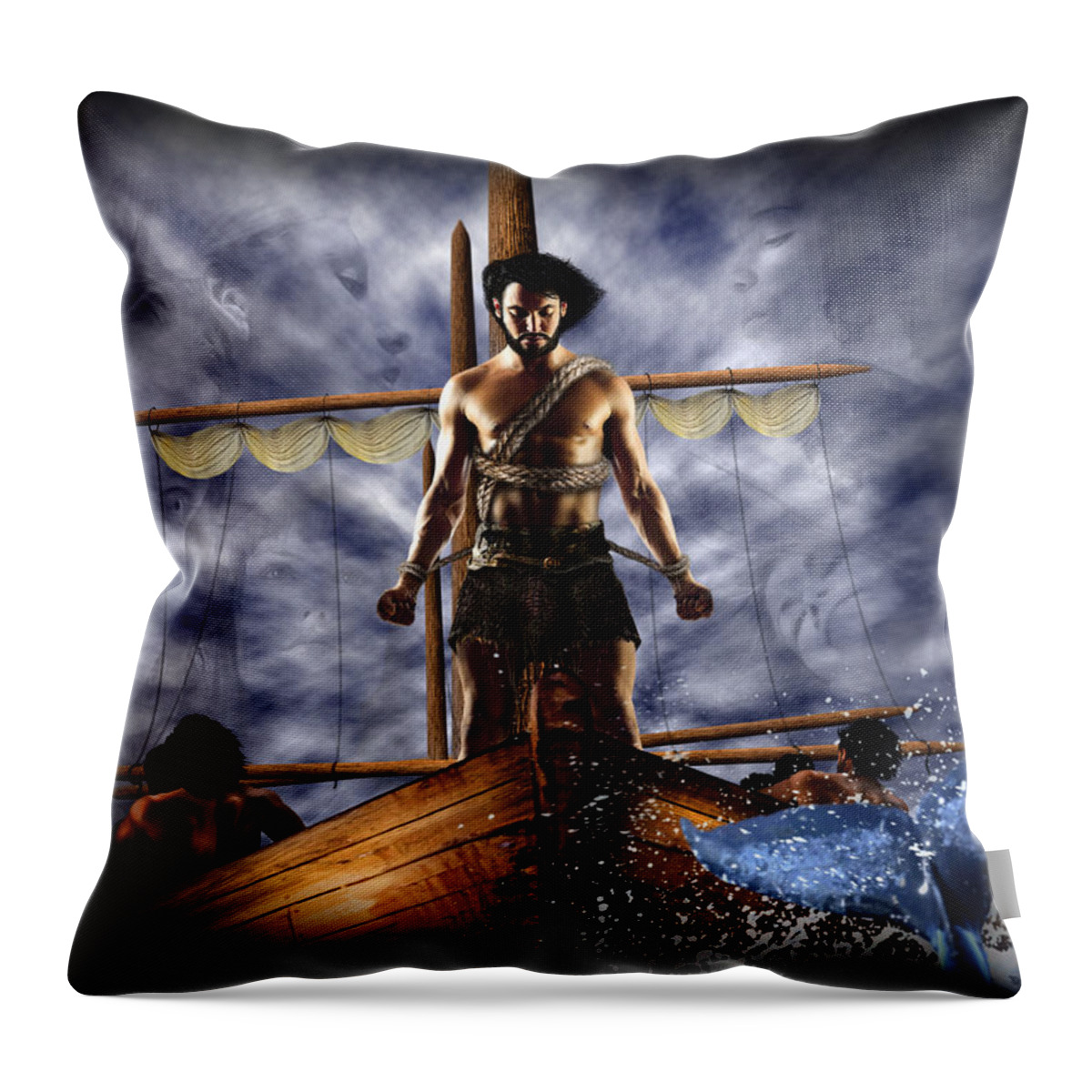 Ulysses Throw Pillow featuring the digital art Mermaids singing by Alessandro Della Pietra