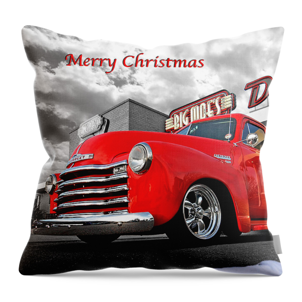 Chevrolet Truck Throw Pillow featuring the photograph Merry Christmas Chevy Pickup by Gill Billington