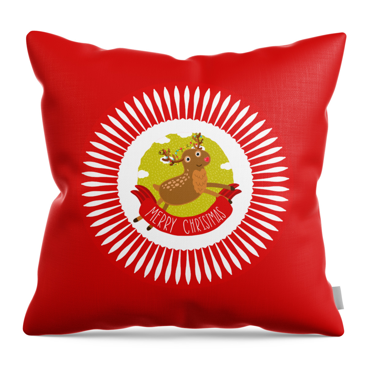 Digital Art Throw Pillow featuring the digital art Merry Christmas Reindeer by Kaye Menner by Kaye Menner
