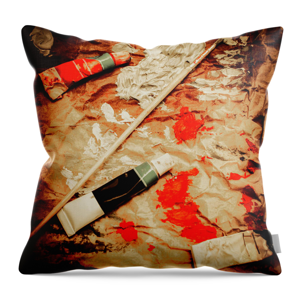 Nobody Throw Pillow featuring the photograph Messy painters palette by Jorgo Photography