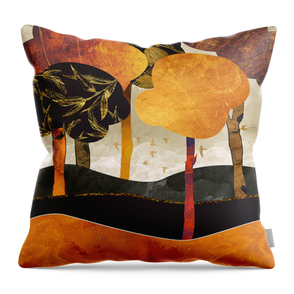 Metallic Throw Pillow featuring the digital art Metallic Forest by Spacefrog Designs