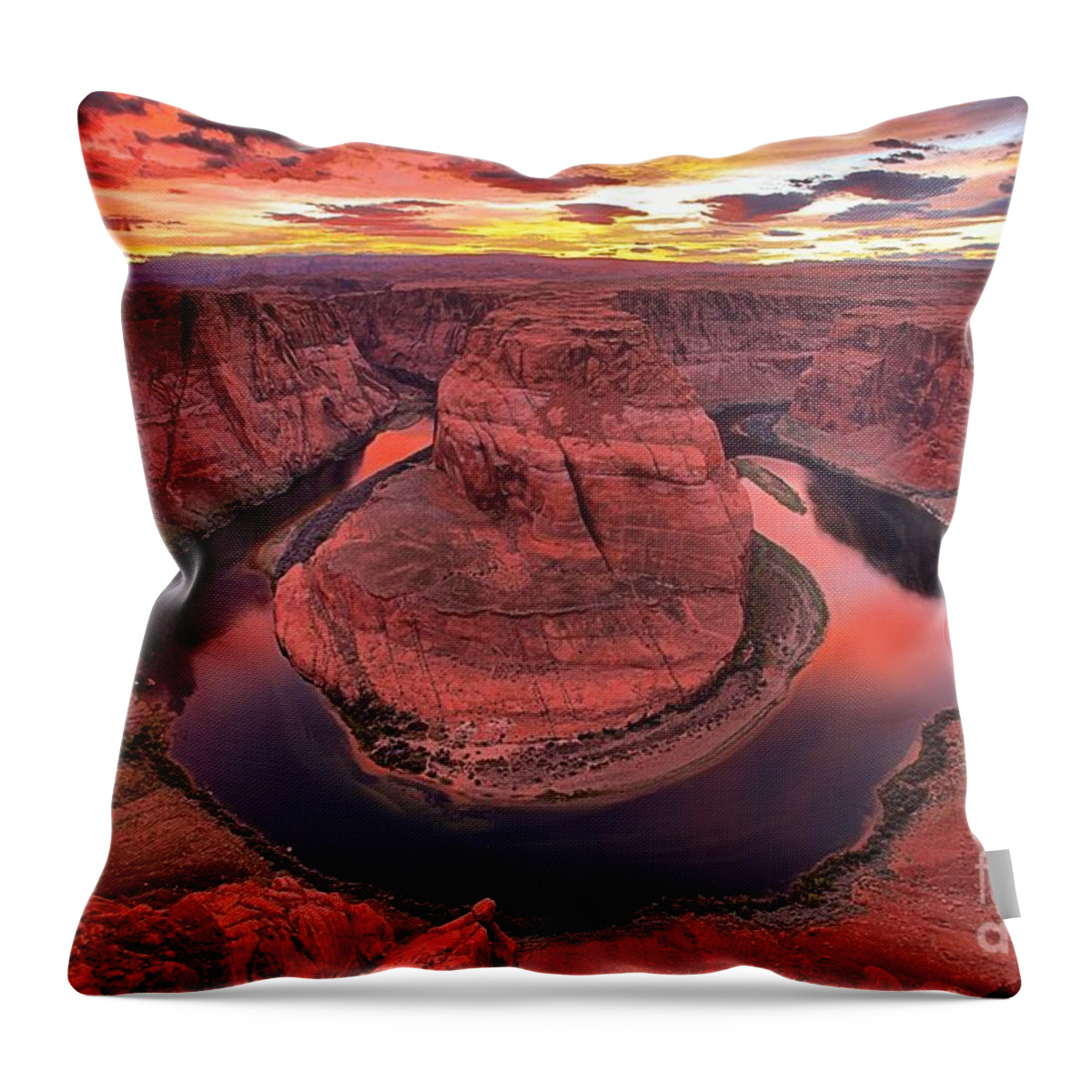 Horseshoe Bend Throw Pillow featuring the photograph Metallic Skies Over The Colorado by Adam Jewell