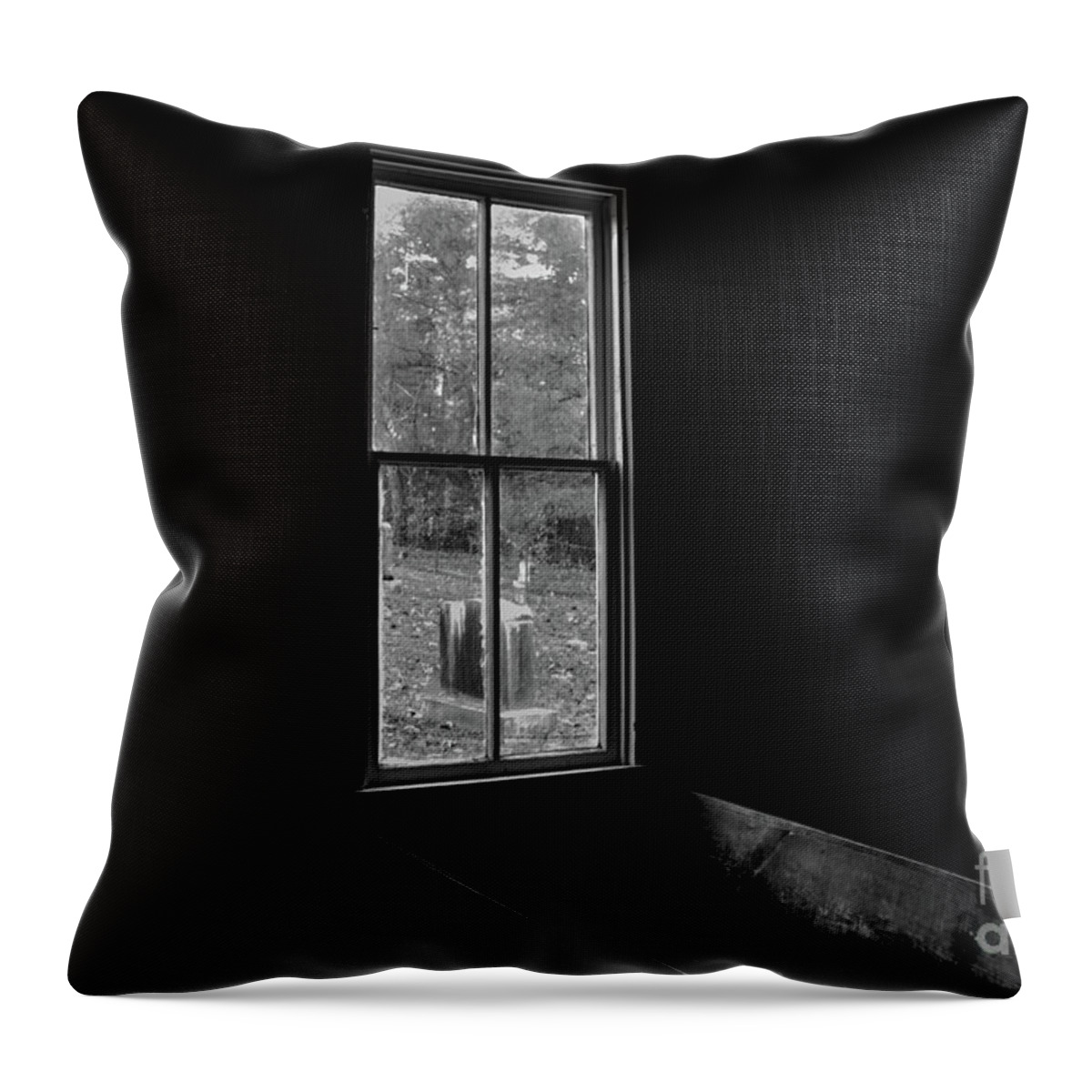 Cades Cove Throw Pillow featuring the photograph Methodist Church Window at Cades Cove - B and W by John Greco