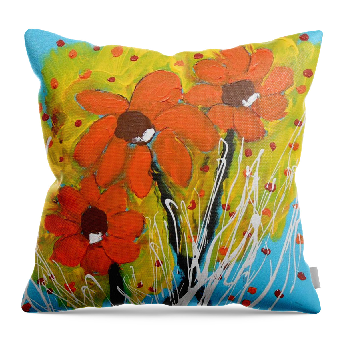 Abstract Throw Pillow featuring the painting Mexican Sunflowers Flower Garden by GH FiLben