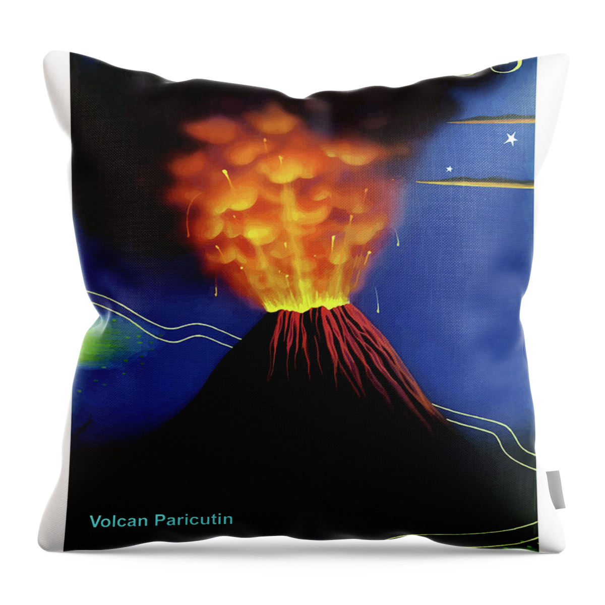 Mexico Throw Pillow featuring the painting Mexico, Volcano Paricutin by Long Shot