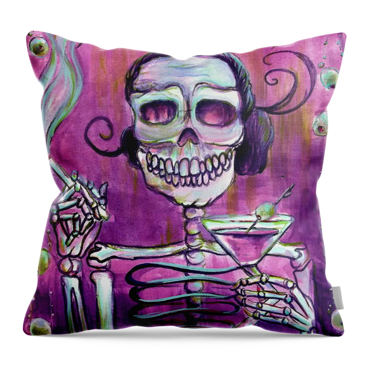 Day Of The Dead Throw Pillow featuring the painting Mi Martini by Heather Calderon