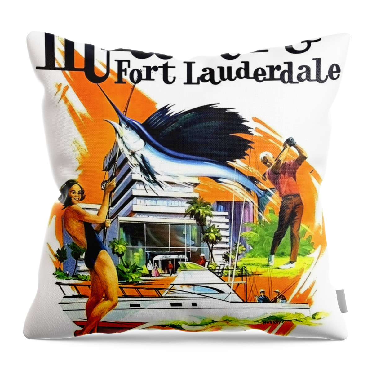Miami Throw Pillow featuring the painting Miami and Fort Lauderdale, summer vacation, travel Poster by Long Shot