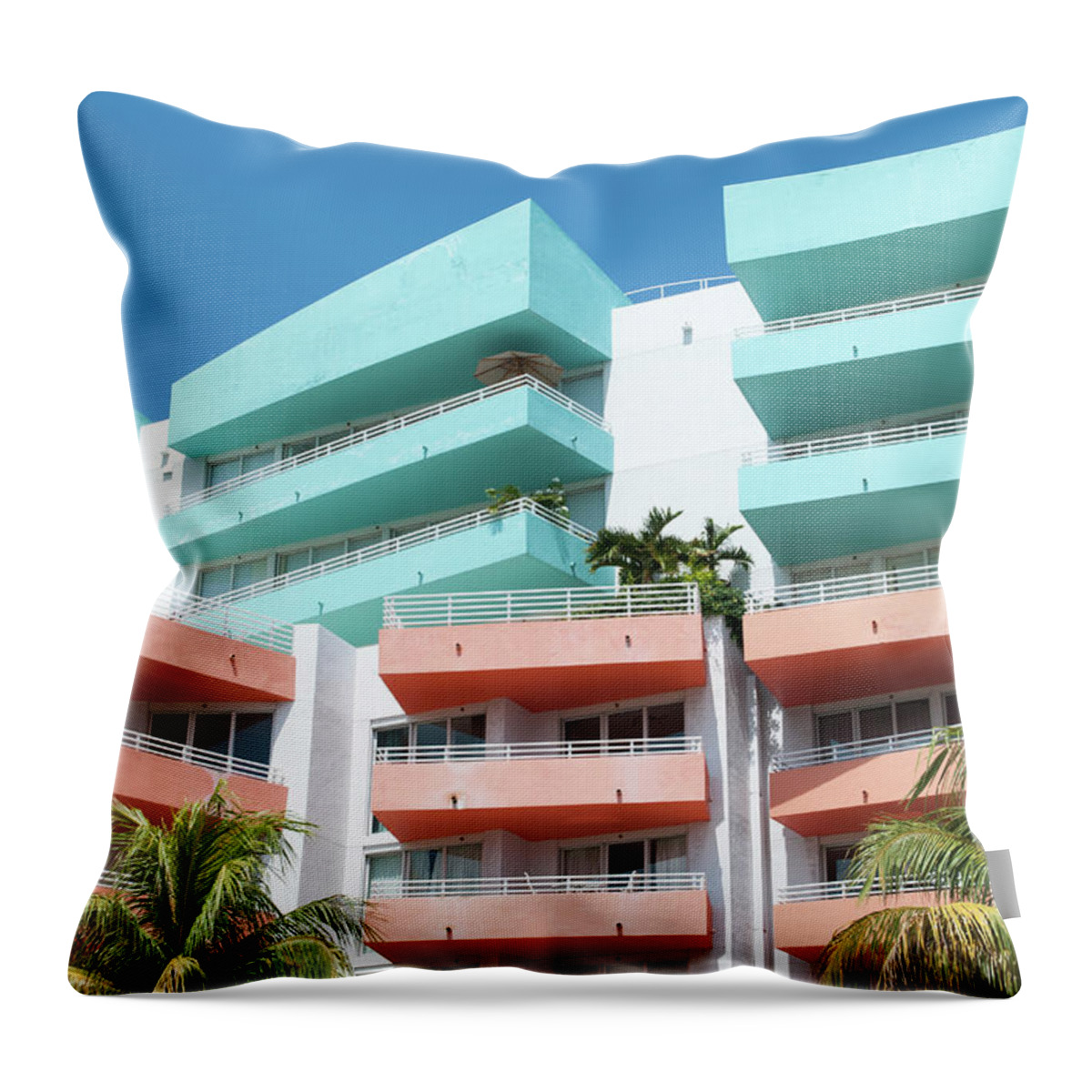 Building Throw Pillow featuring the photograph Miami Beach Colors by Ramunas Bruzas