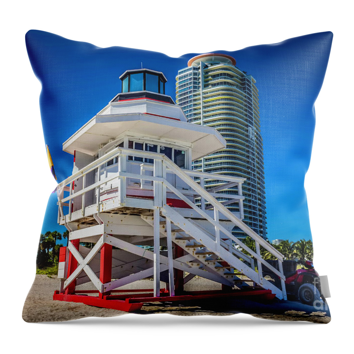 Miami Beach Lifeguard House Throw Pillow featuring the photograph Miami Beach Lifeguard House 4465 by Carlos Diaz