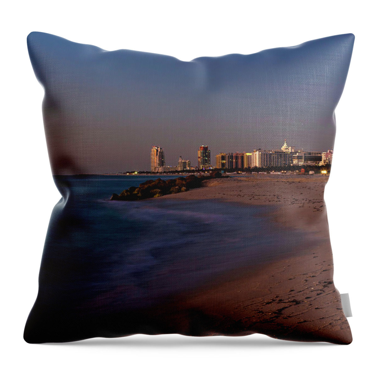 Miami Beach Throw Pillow featuring the photograph Miami Beach Twilight by Penny Meyers