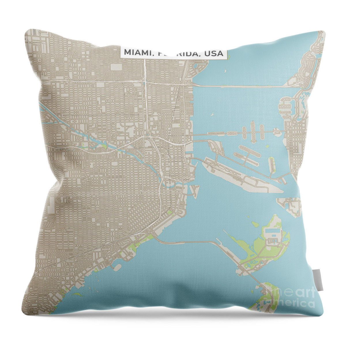 Miami Throw Pillow featuring the digital art Miami Florida US City Street Map by Frank Ramspott