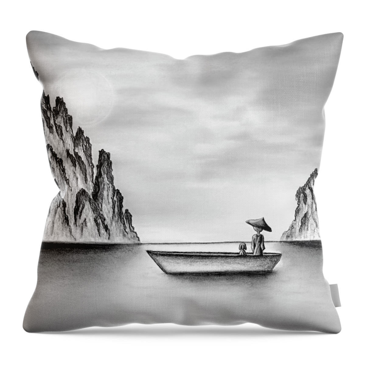 Monk Throw Pillow featuring the drawing Micah Monk 01 - In the Moment by Lori Grimmett