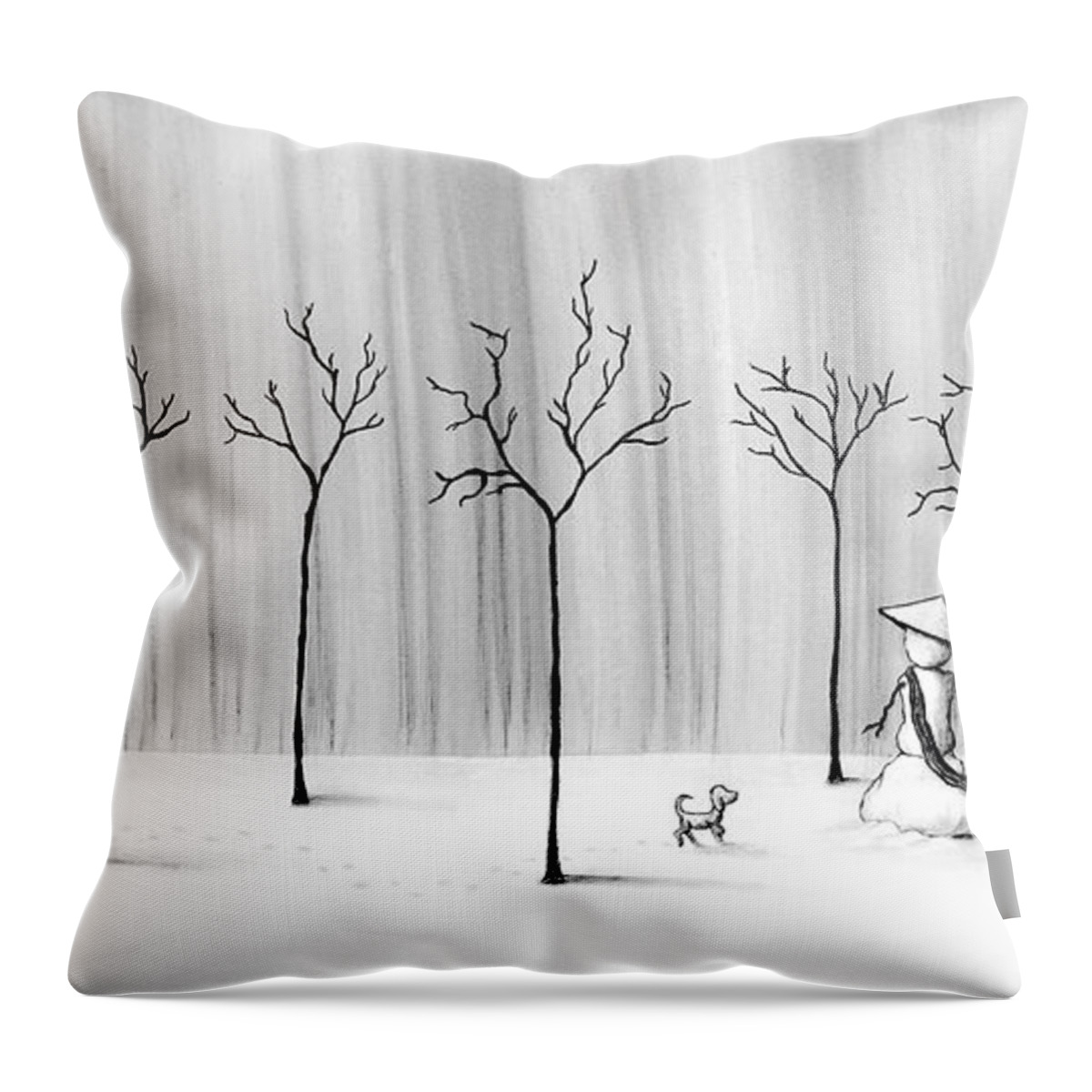 Snow Throw Pillow featuring the drawing Micah Monk 10 - Snowmonk by Lori Grimmett