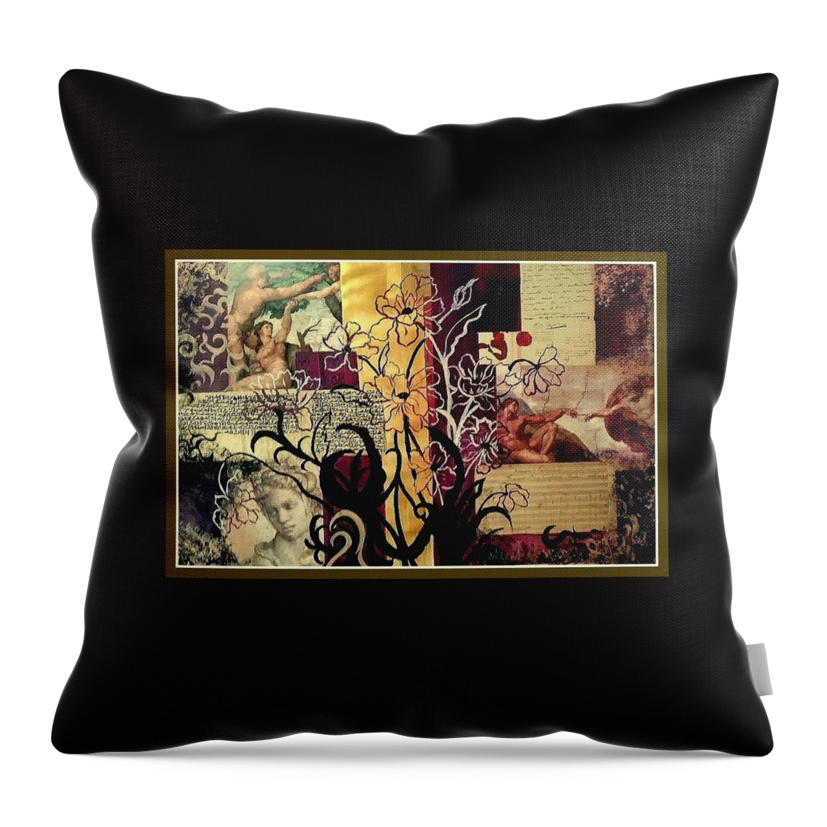 Collage Throw Pillow featuring the painting Michelangelo Collage by Patricia Rachidi