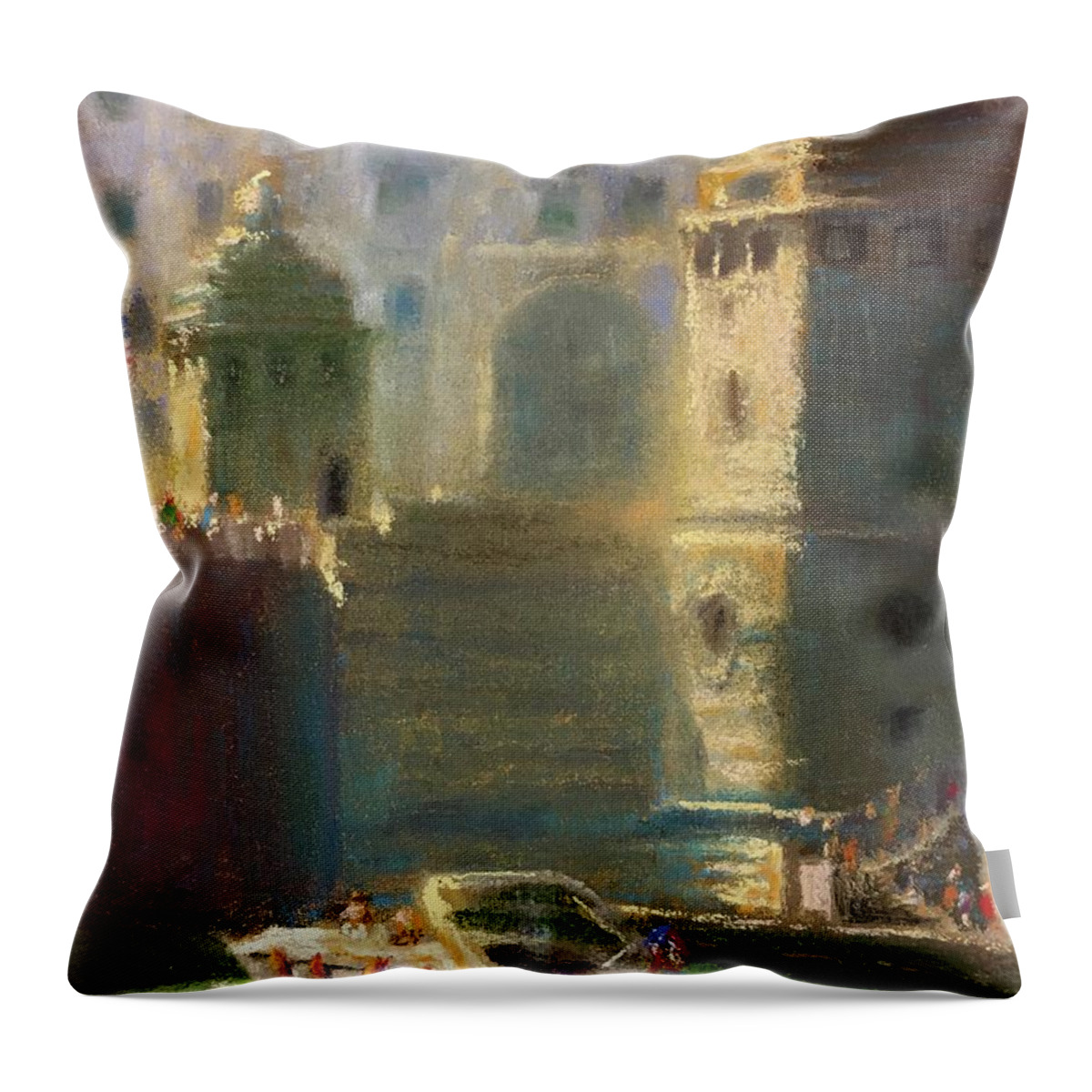 Chicago River Throw Pillow featuring the pastel Michigan and Chicago by Will Germino