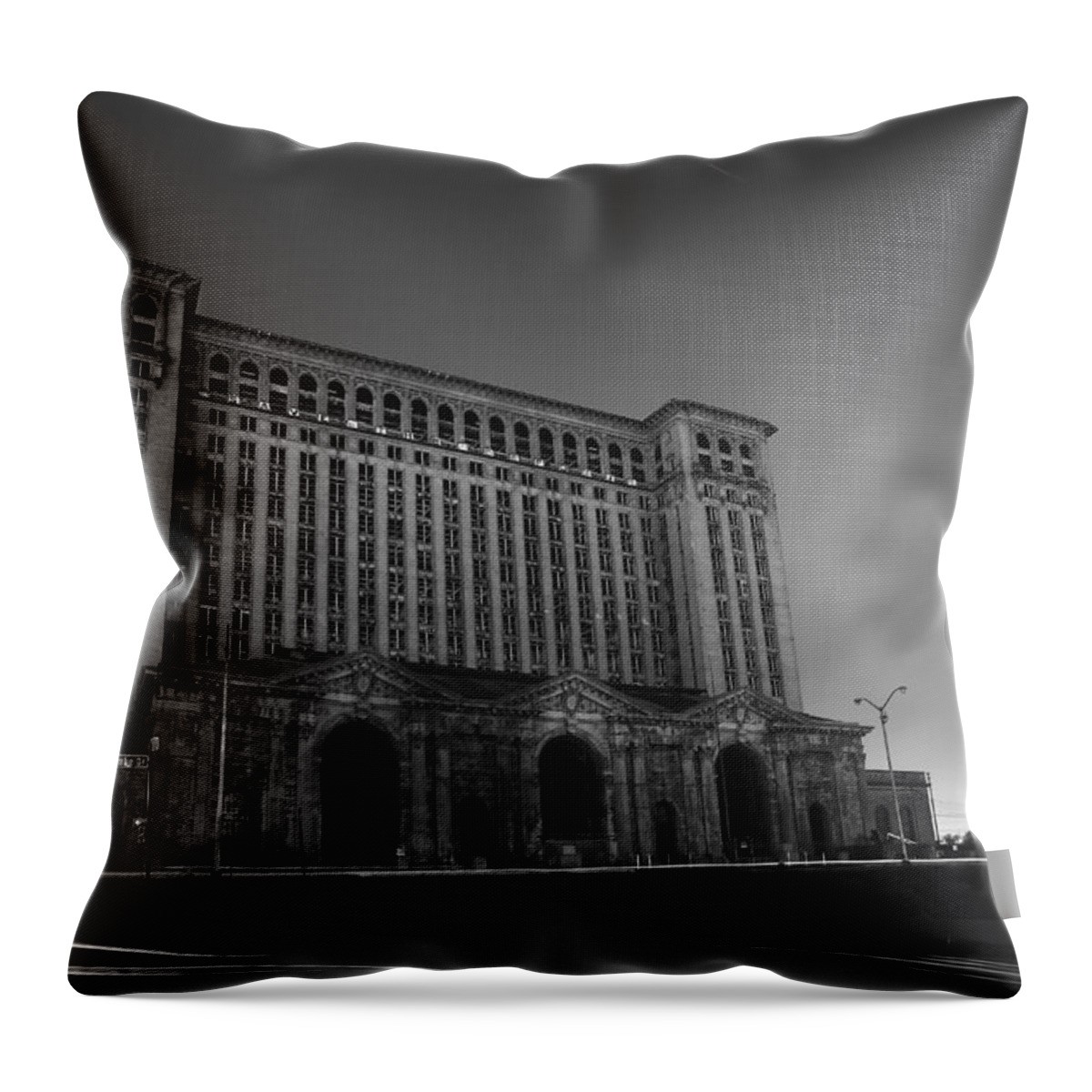 Detroit Throw Pillow featuring the photograph Michigan Central Station At Midnight by Gordon Dean II