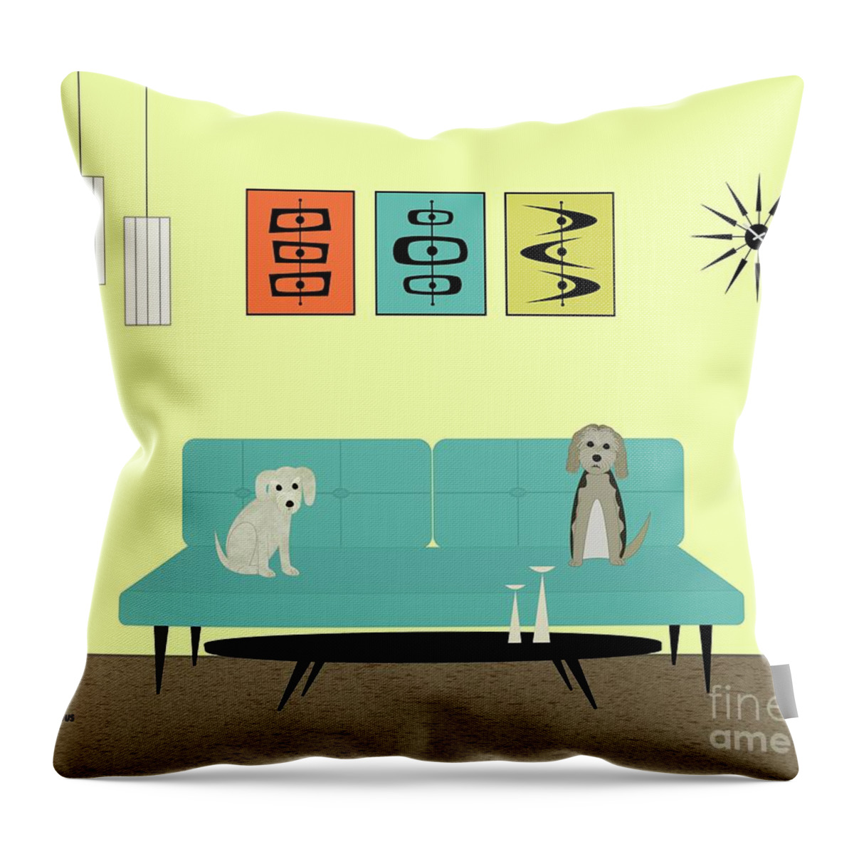 Mid Century Modern Dog Throw Pillow featuring the digital art Mid Century Modern Dogs 2 by Donna Mibus