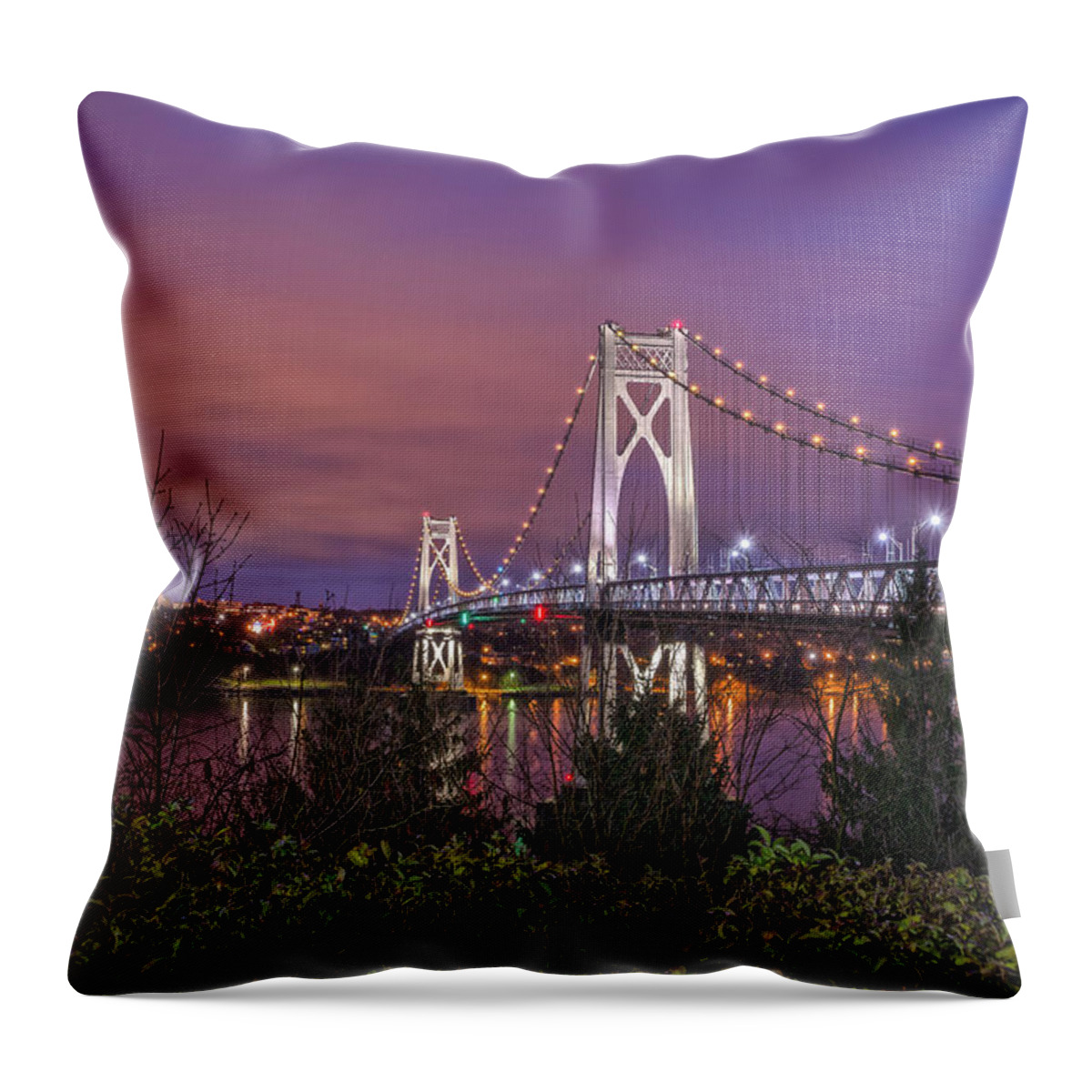 Hudson Valley Throw Pillow featuring the photograph Mid Hudson Bridge At Twilight by Angelo Marcialis