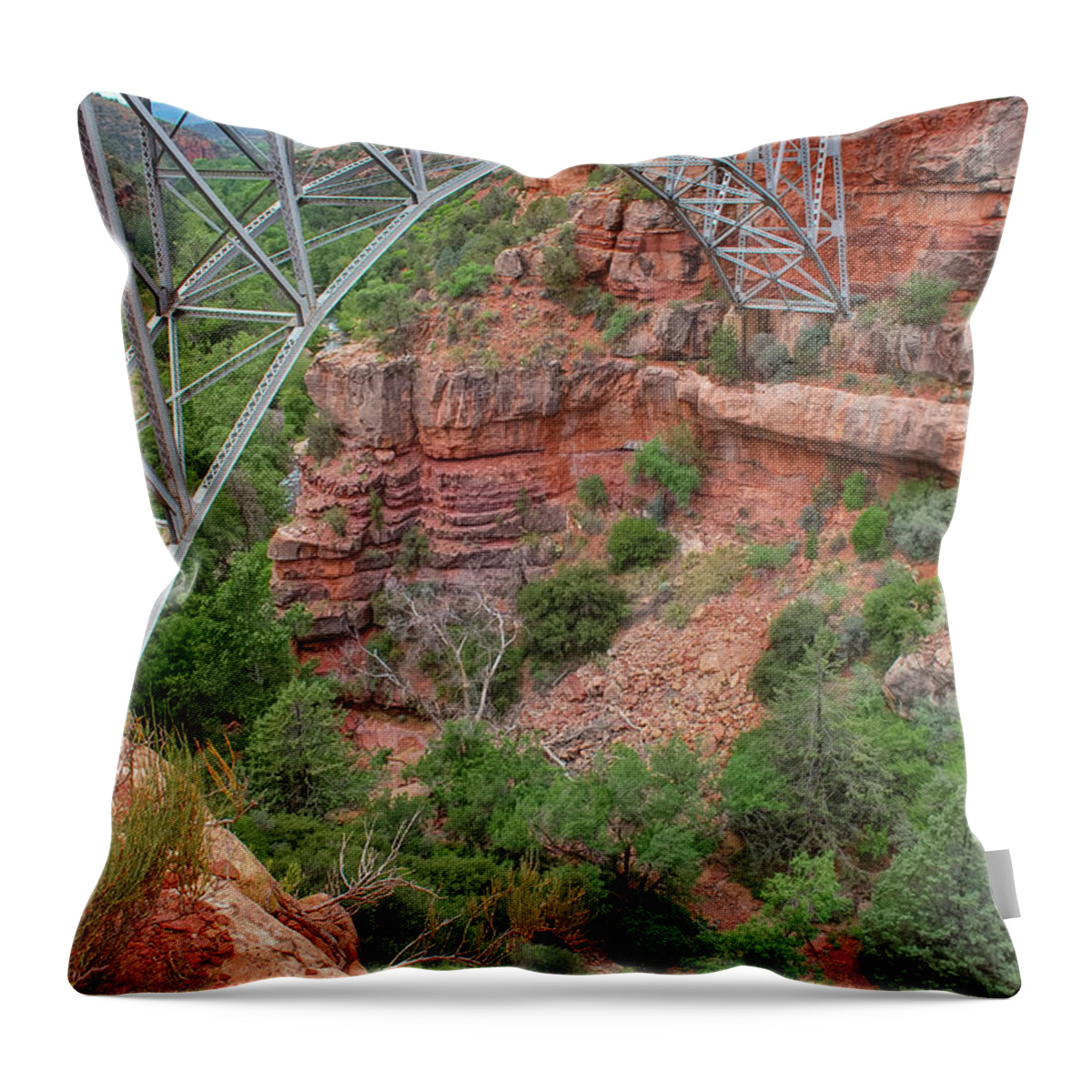 Sedona Arizona Throw Pillow featuring the photograph Midgley Bridge - Oak Creek Canyon in Sedona Arizona by Gregory Ballos