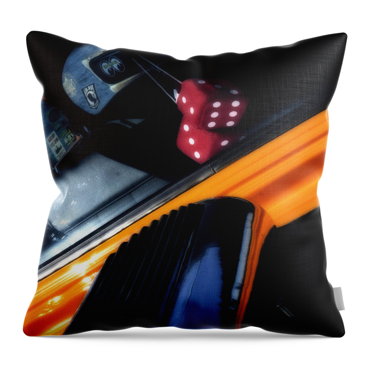 Dice Throw Pillow featuring the photograph Midnight Dice in a Hot Rod by Michael Hope