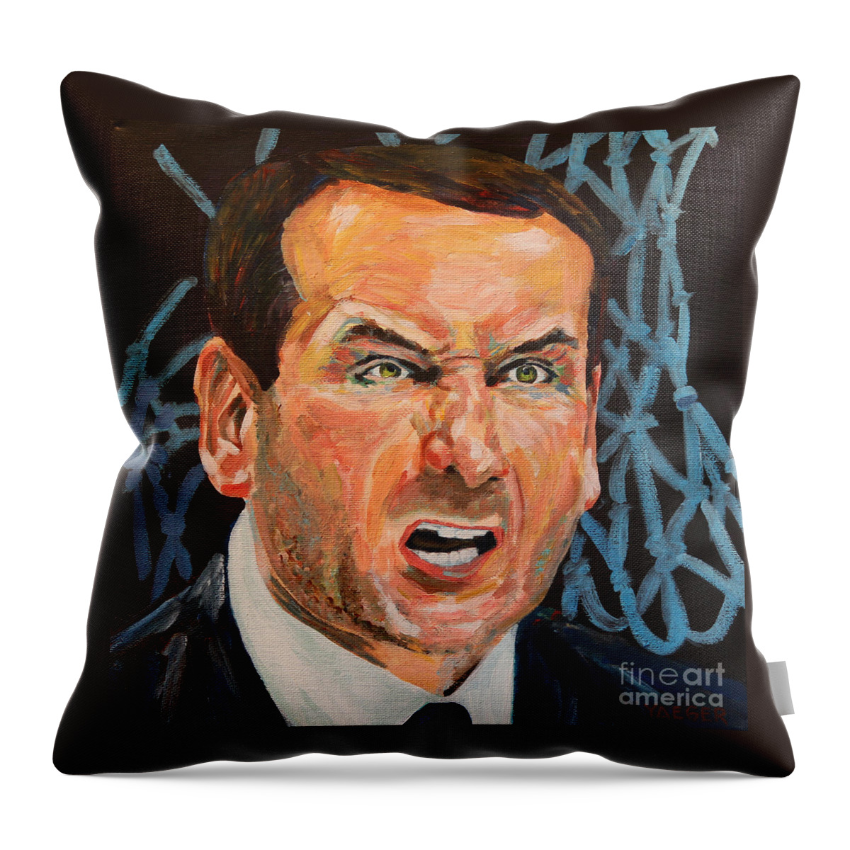 Coach K Throw Pillow featuring the painting Mike Krzyzewski aka Coach K Portrait by Robert Yaeger