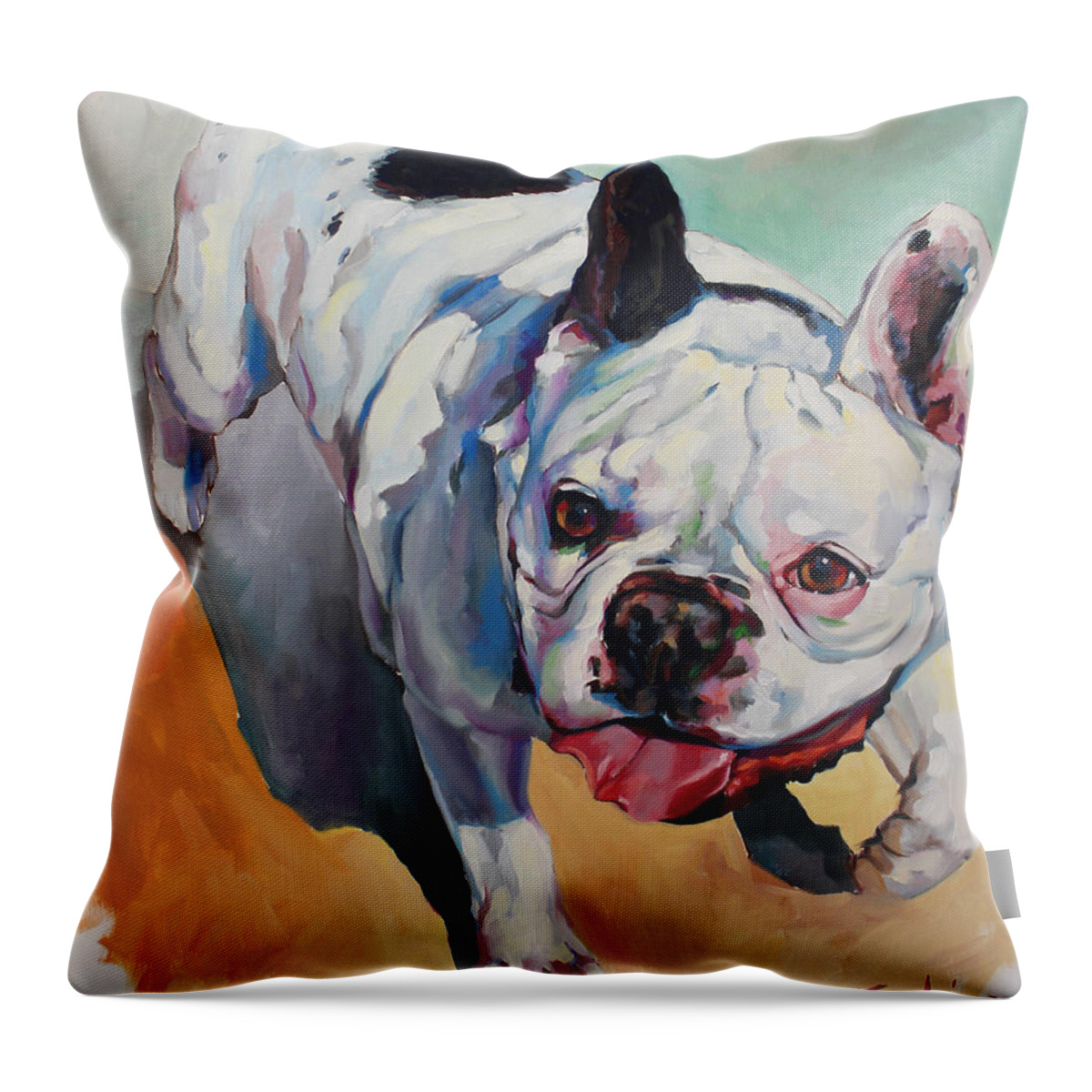 Pugs Throw Pillow featuring the painting Miki by Tachi Pintor