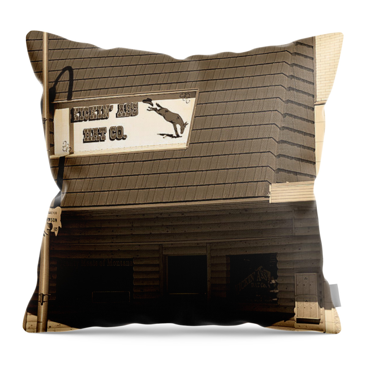 America Throw Pillow featuring the photograph Miles City, Montana - Downtown Sepia by Frank Romeo