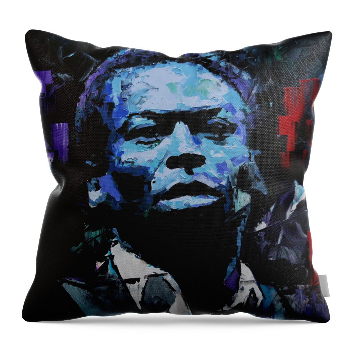 Miles Davis Throw Pillow featuring the painting Miles Davis by Richard Day