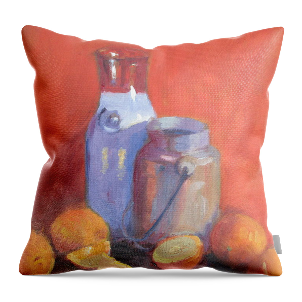 Canister Throw Pillow featuring the painting Milk and Oranges by Maureen Obey