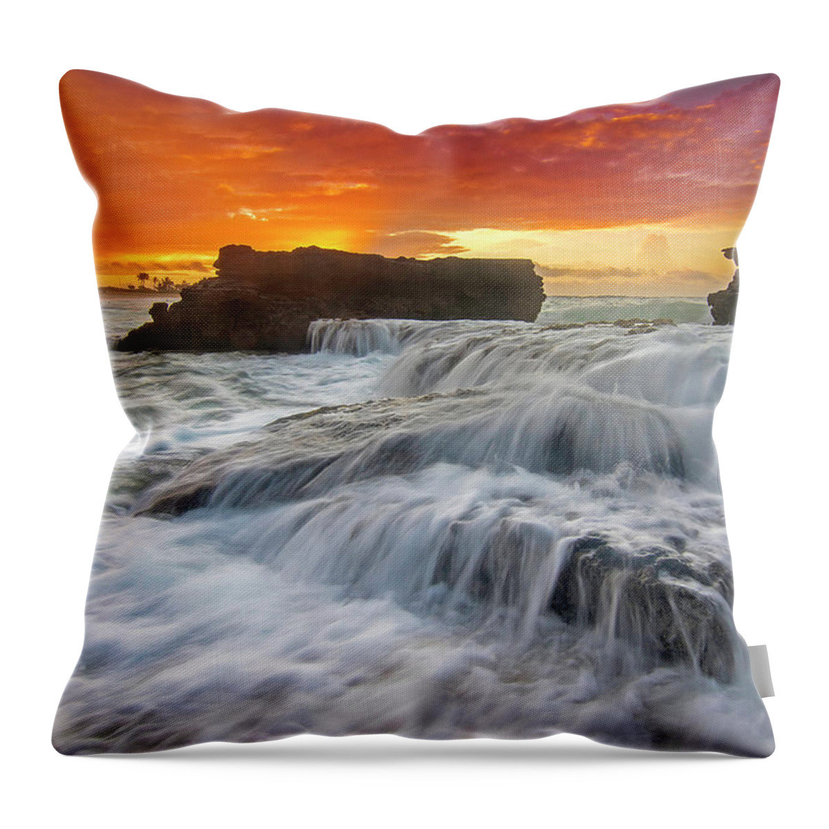 Shorebreak Seascape Ocean Oahu Sunset Throw Pillow featuring the photograph Milky by James Roemmling