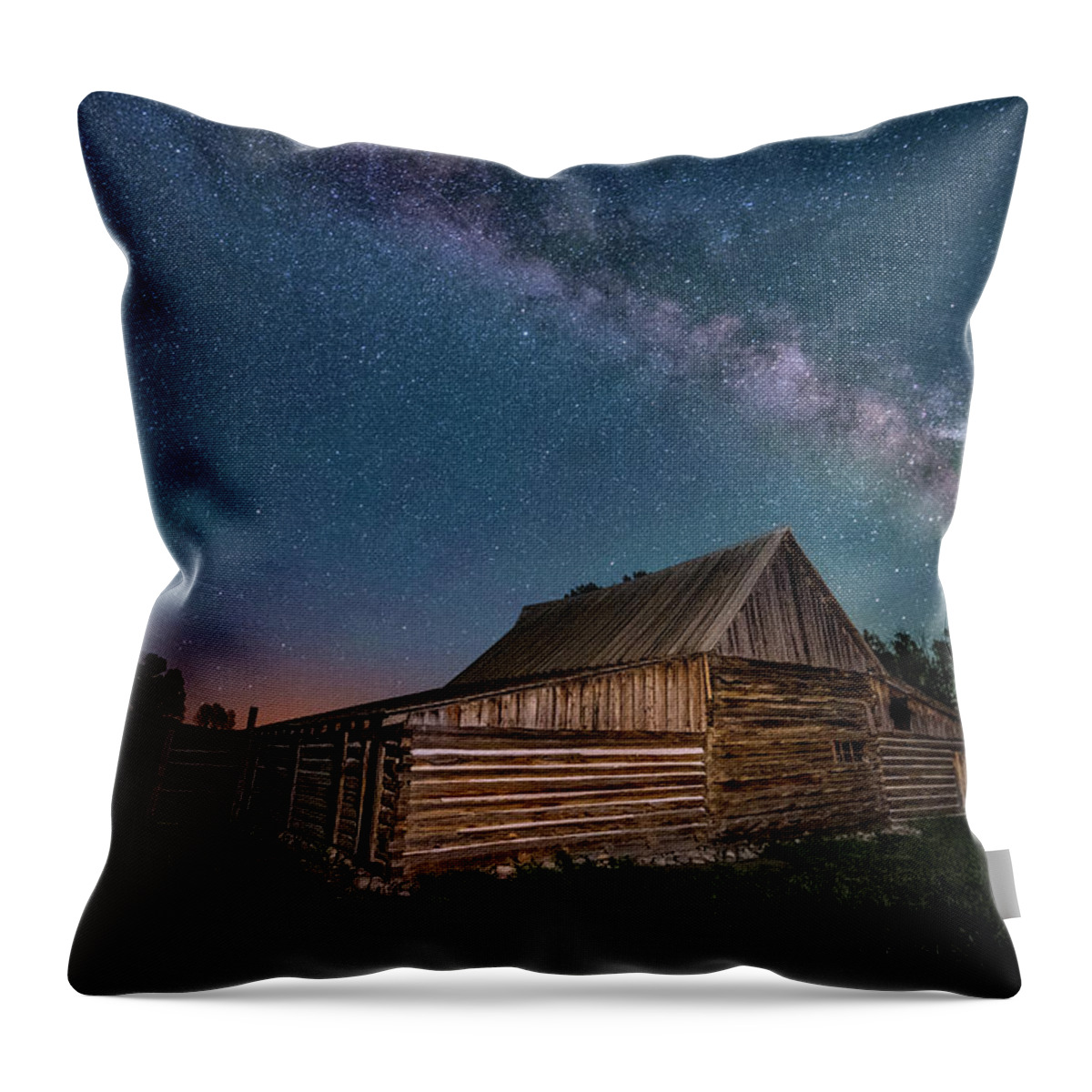 Mormon Row Throw Pillow featuring the photograph Milky Way Over Moulton Barn by Michael Ash