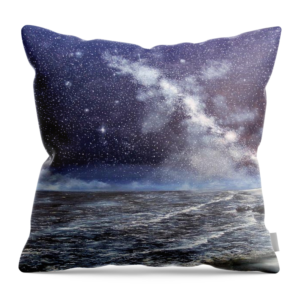 New Jersey Throw Pillow featuring the painting Milky Way Over The Jersey Shore by Ken Ahlering