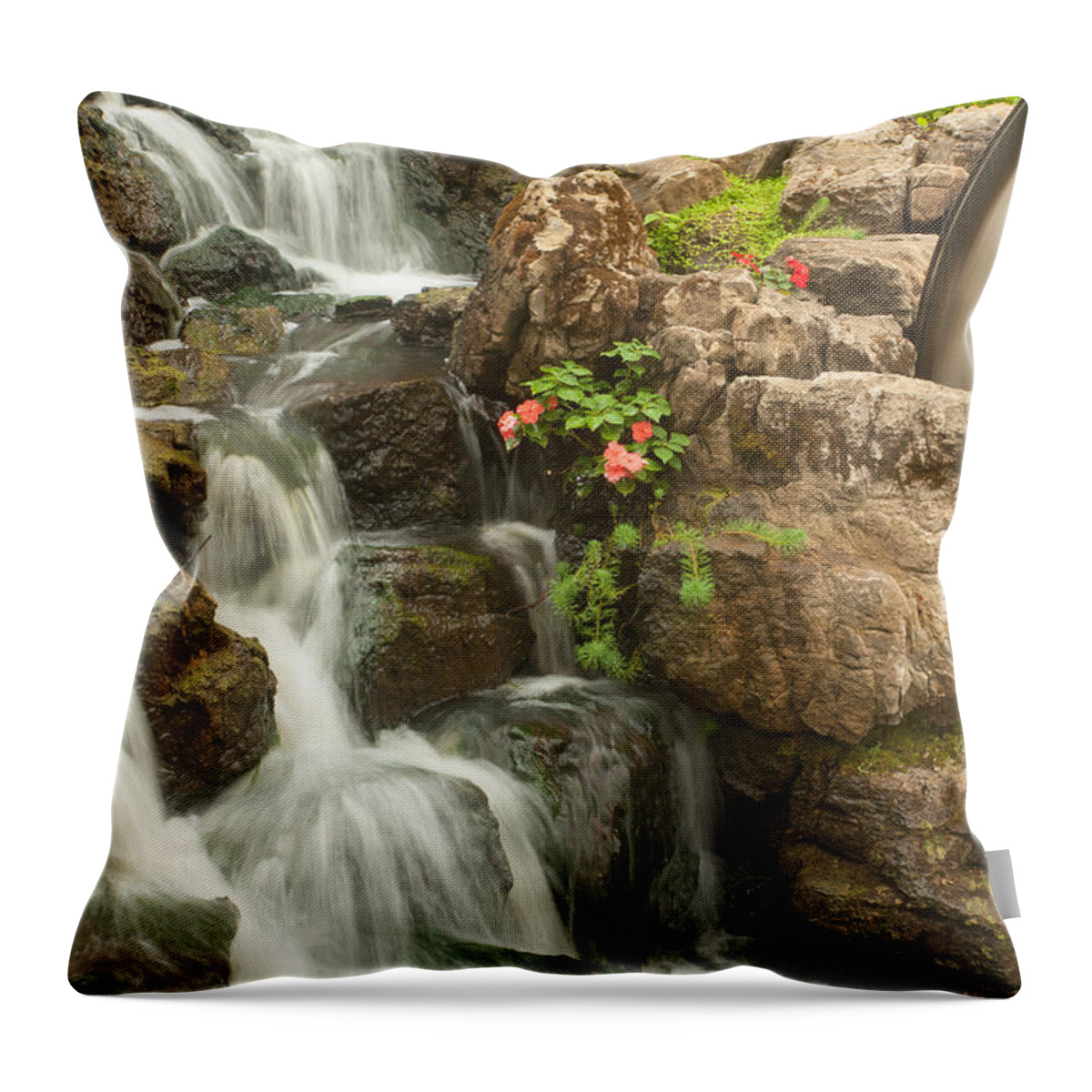 Botanical Throw Pillow featuring the photograph Mill Wheel with waterfall by David Coblitz