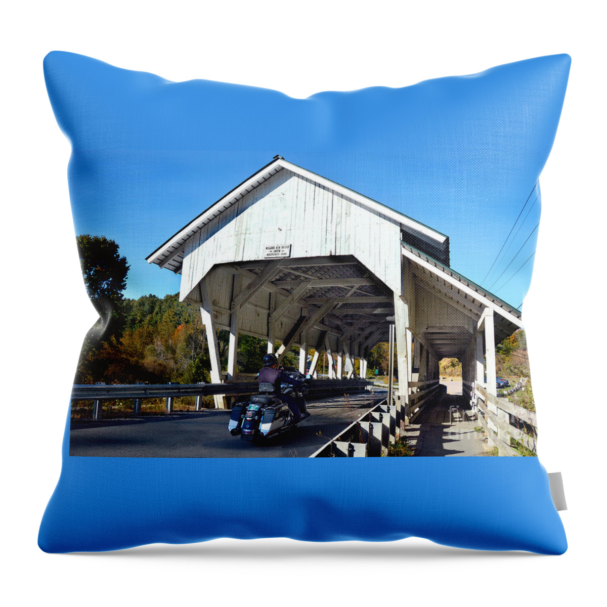 Miller's Run Throw Pillow featuring the photograph Millers Run Covered Bridge by Catherine Sherman