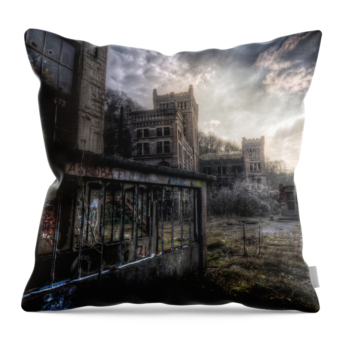Urbex Throw Pillow featuring the digital art Mine sunset by Nathan Wright