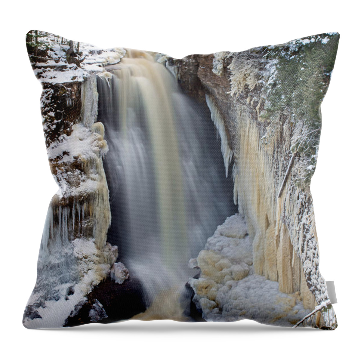 Miners Falls Throw Pillow featuring the photograph Miners Falls In The Snow by Gary McCormick