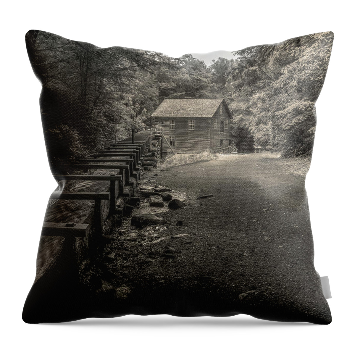 Grist Mill Throw Pillow featuring the photograph Mingus Mill 3 by Mike Eingle