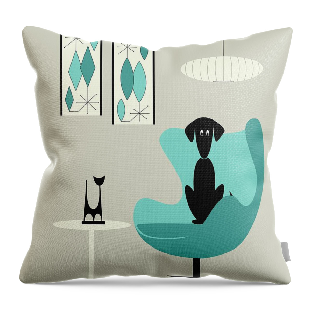 Teal Throw Pillow featuring the digital art Mini Gravel Art on Gray with Black Dog by Donna Mibus