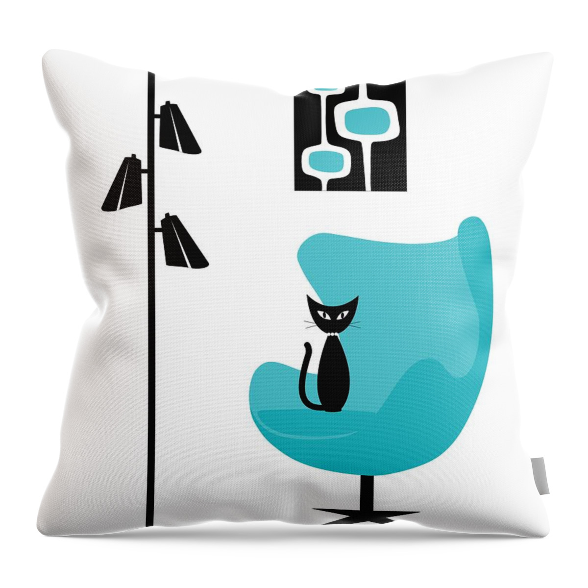 Cat Throw Pillow featuring the digital art Mini Mod Pods on White with Cat by Donna Mibus