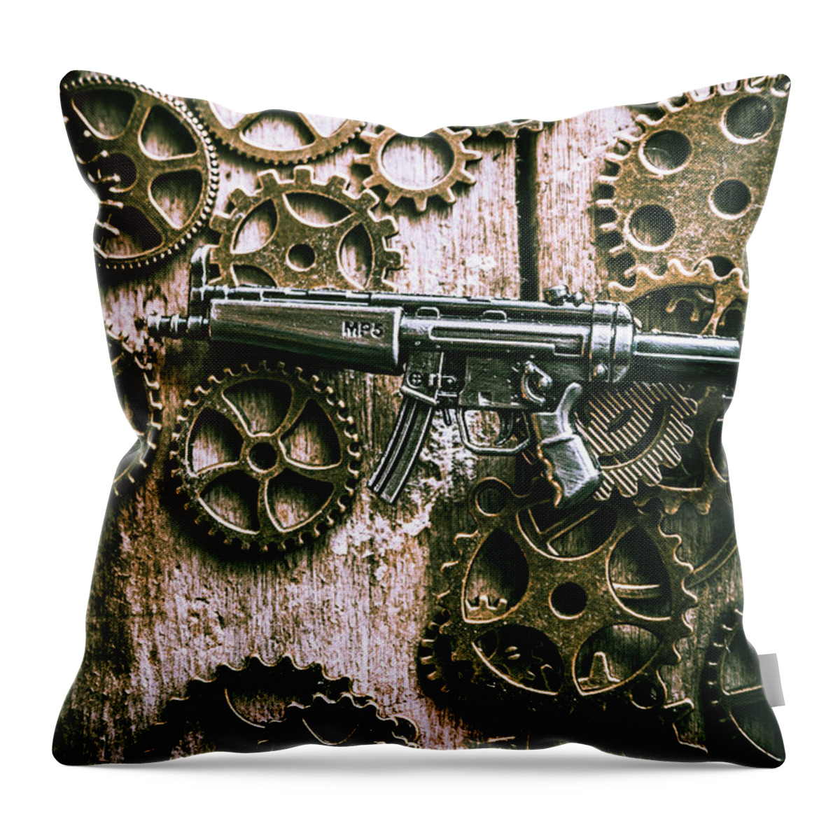 Mp5 Throw Pillow featuring the photograph Miniature MP5 submachine gun by Jorgo Photography
